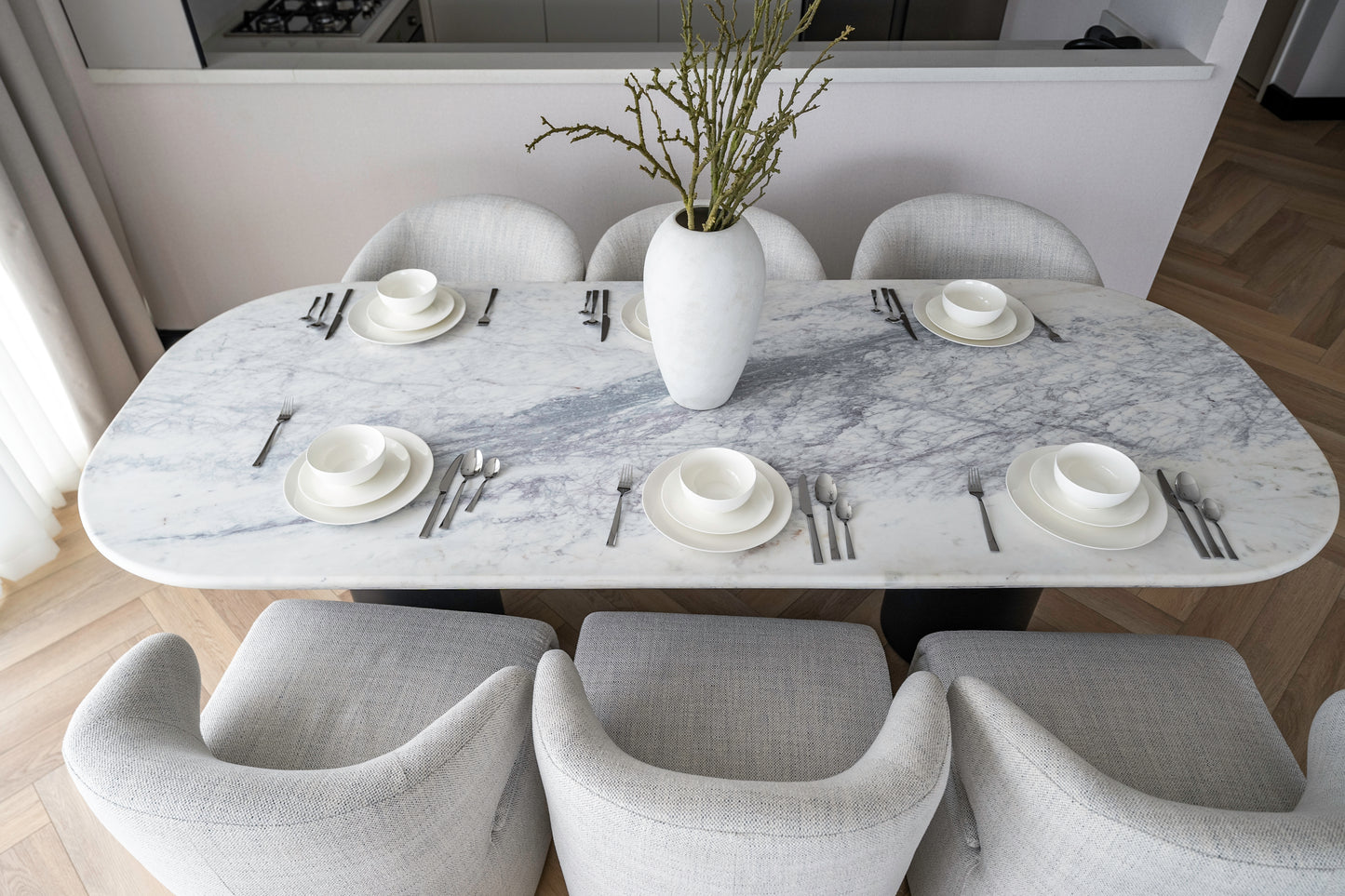 Revive Luxe Custom Marble Dining Table – White Elegance