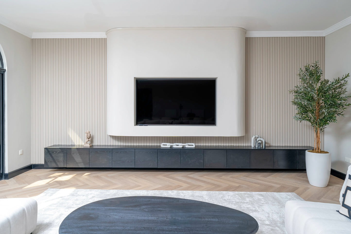 Revive Curved Media Wall with Floating TV Unit – Timeless Minimalism