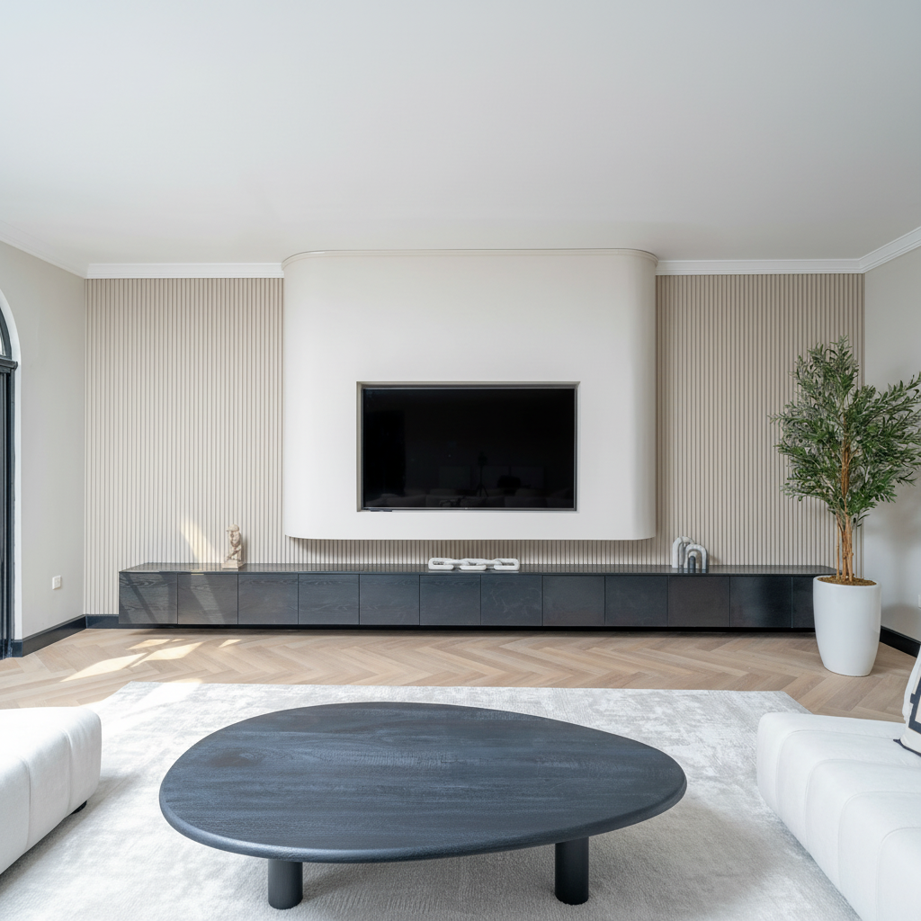 Revive Curved Media Wall with Floating TV Unit – Timeless Minimalism