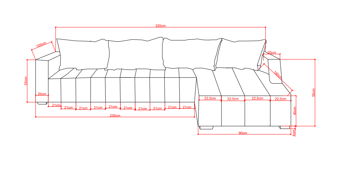 Modern L-Shape Sofa – 3.2m x 1.8m