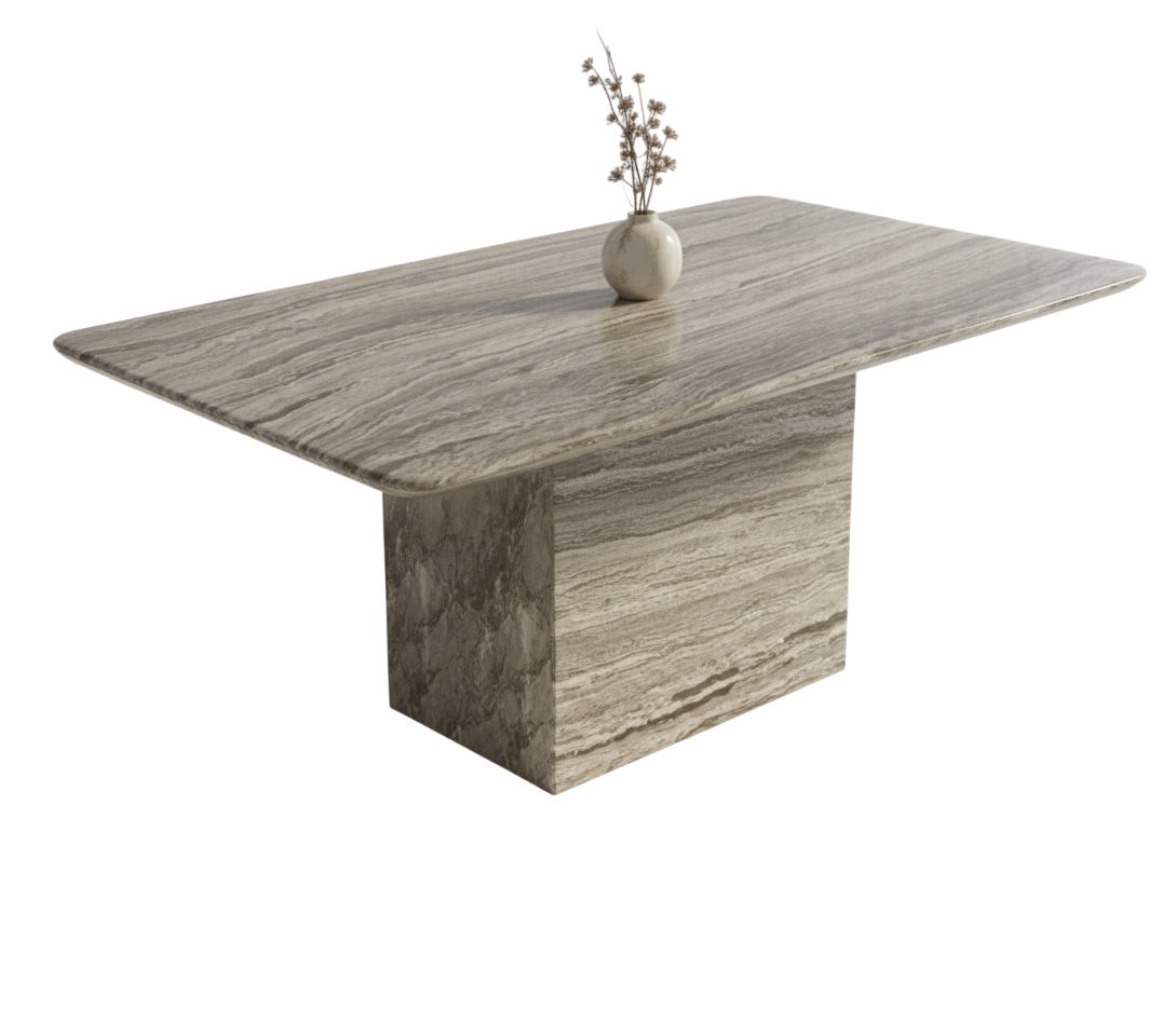 Elegant Travertine Dining Table – Timeless Brown & Beige Beauty
