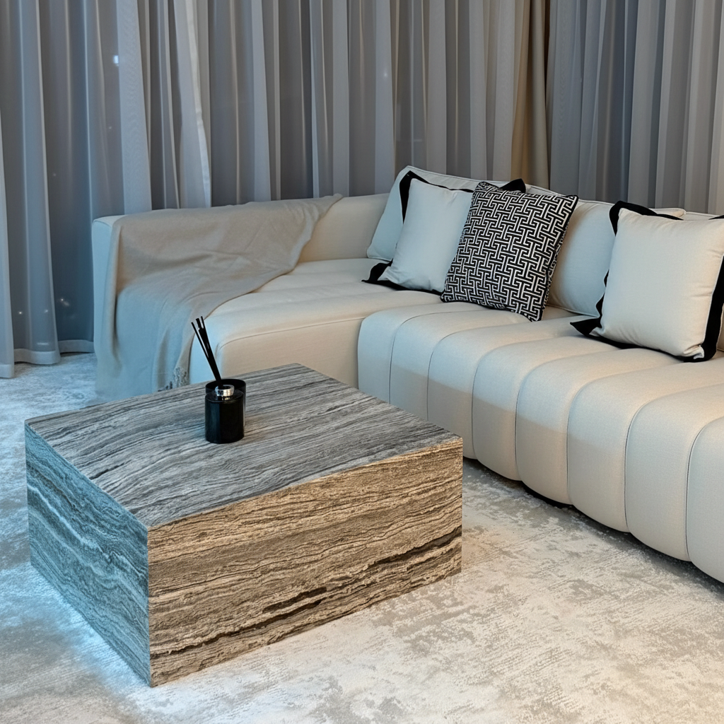 Elegant Travertine Coffee Table Block – 80 cm x 80 cm