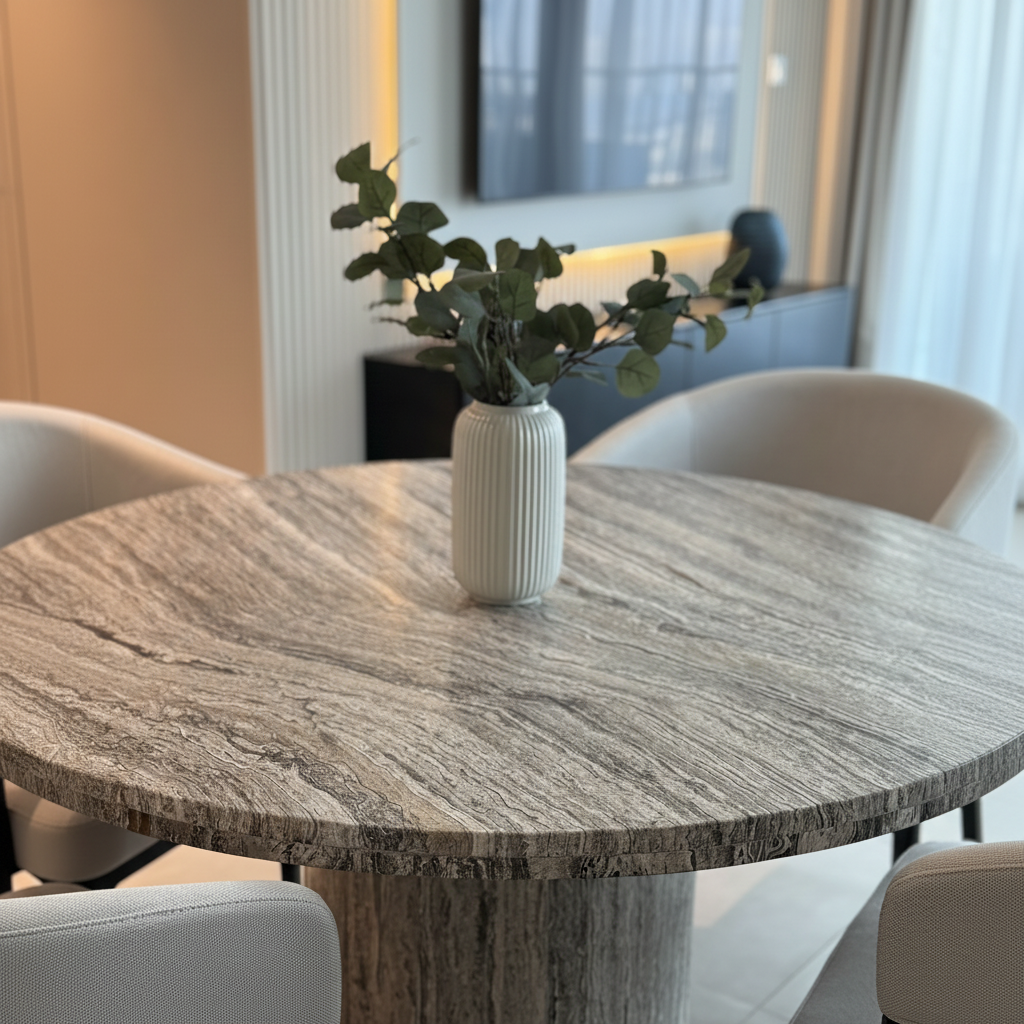 Luxurious Travertine Round Dining Table – 120 cm
