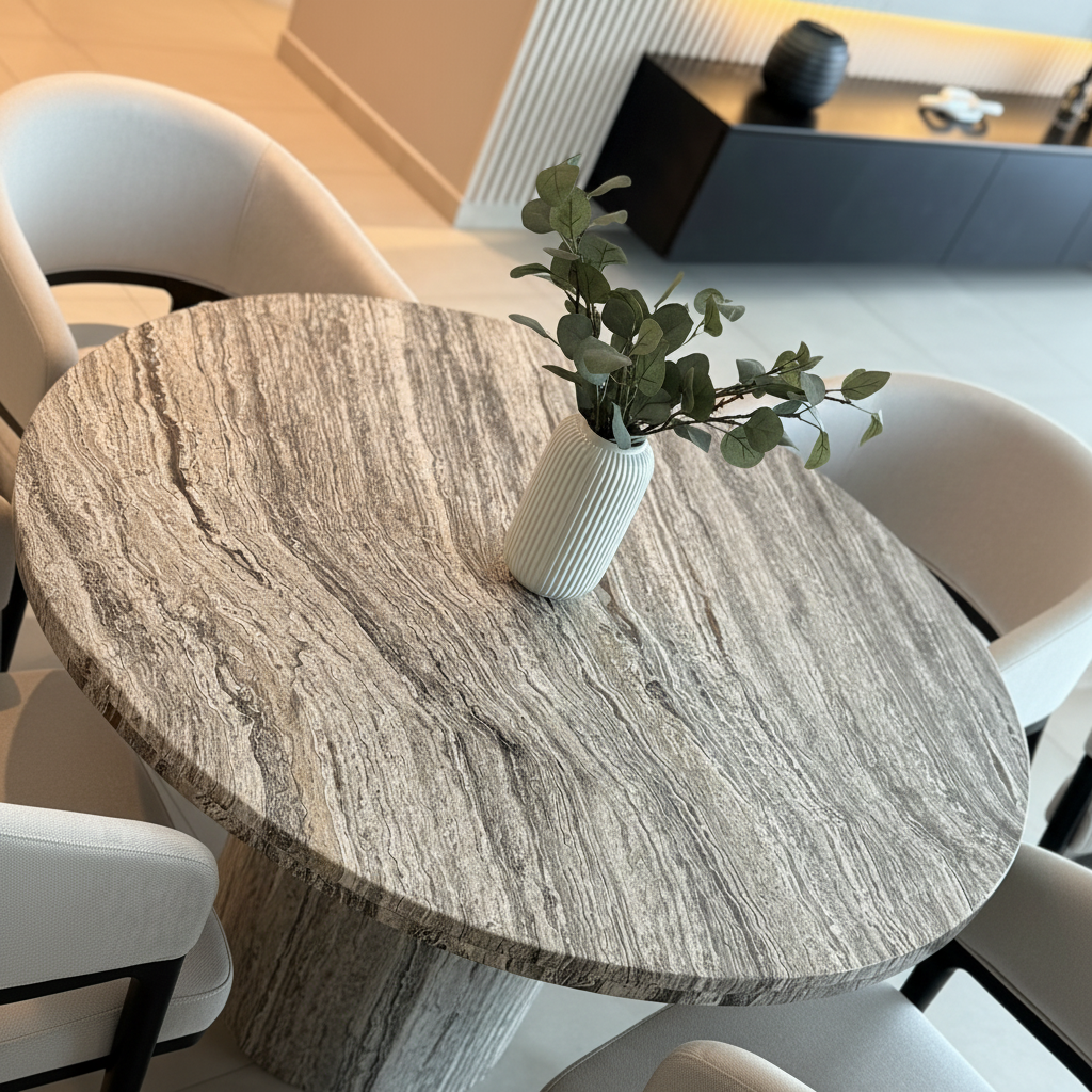 Luxurious Travertine Round Dining Table – 120 cm