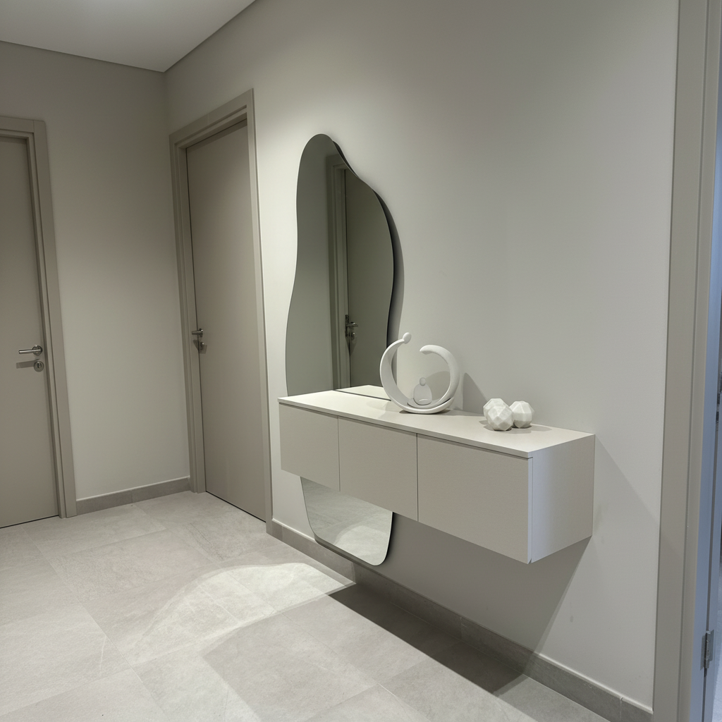 Sleek Simplicity - Floating Cabinet with Organic Mirror