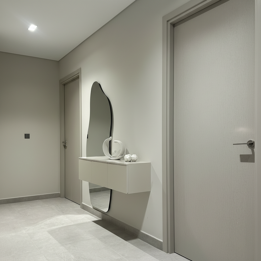 Sleek Simplicity - Floating Cabinet with Organic Mirror