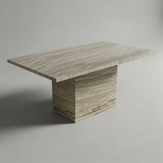 Elegant Travertine Dining Table – Timeless Brown & Beige Beauty