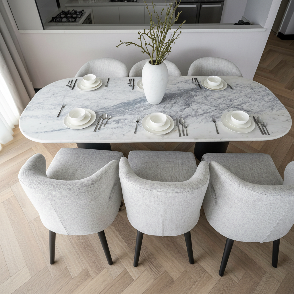 Revive Luxe Custom Marble Dining Table – White Elegance