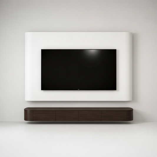 Revive Curved Media Wall with Floating TV Unit – Timeless Minimalism