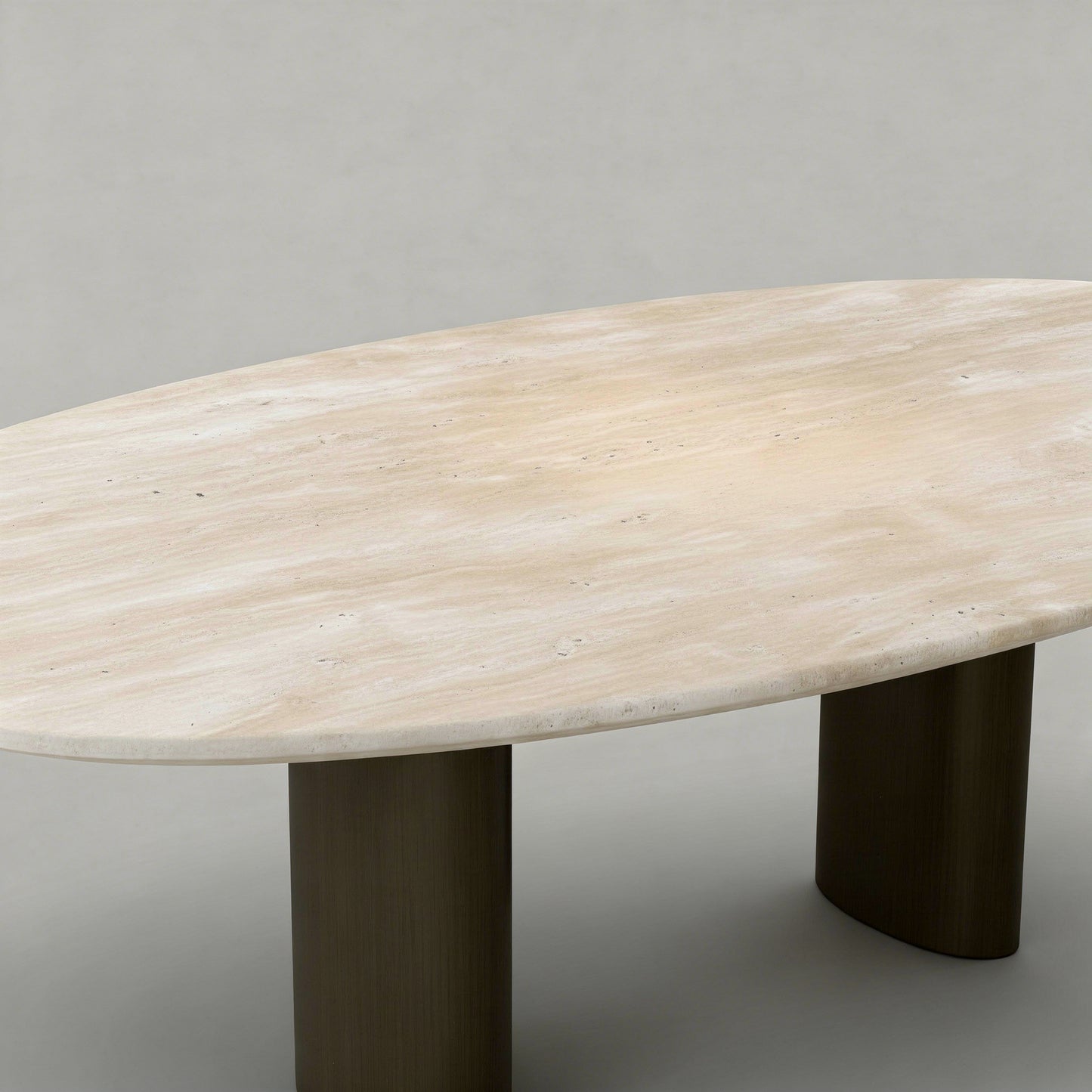 Sculpted Stone Dining Table Set with Upholstered Walnut Chairs