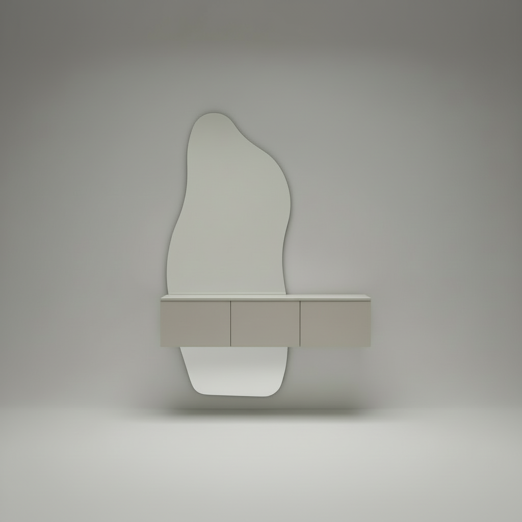 Sleek Simplicity - Floating Cabinet with Organic Mirror