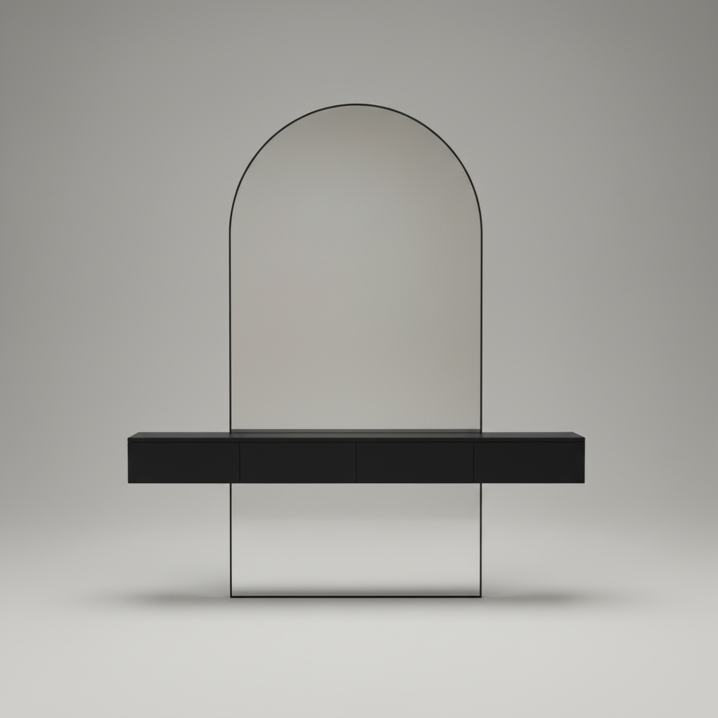 Modern arched mirror with black floating console set