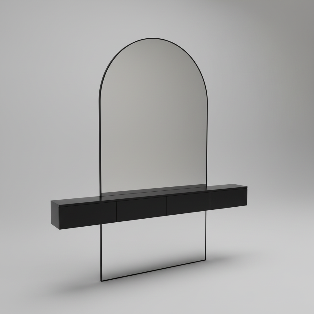 Modern arched mirror with black floating console set